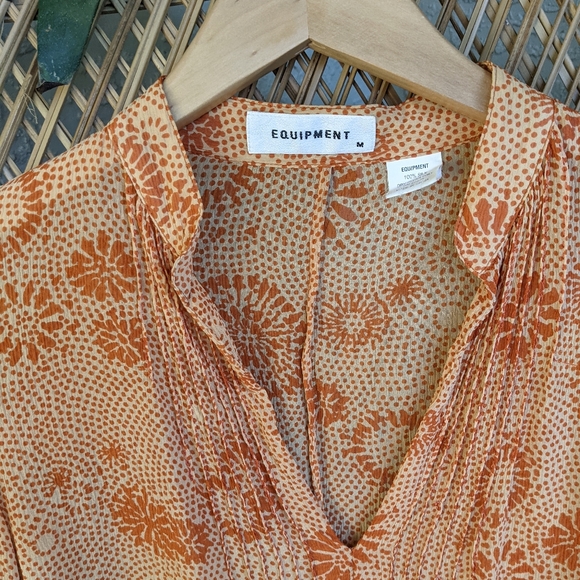 Equipment M Vintage 90s Silk Blouse Orange Floral - Picture 4 of 16